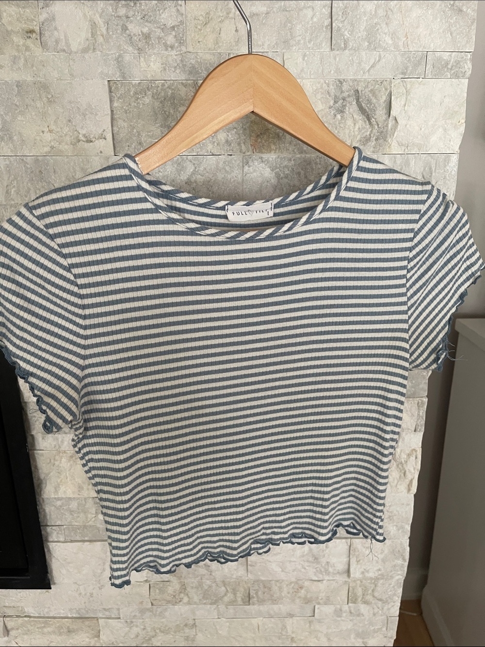 Full Tilt Blue and White Striped Ribbed Crop Top